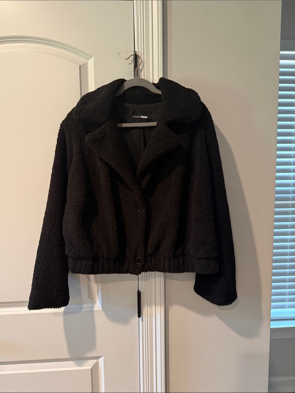 Fashion Nova Black Teddy Jacket with Button Front